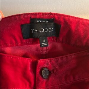 Talbots Heritage Bright Red Velvet Pants 10 Regular